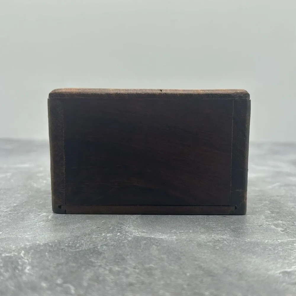 Vintage Hand Carved Wooden Trinket Jewelry Box Engraved Traditional Urns